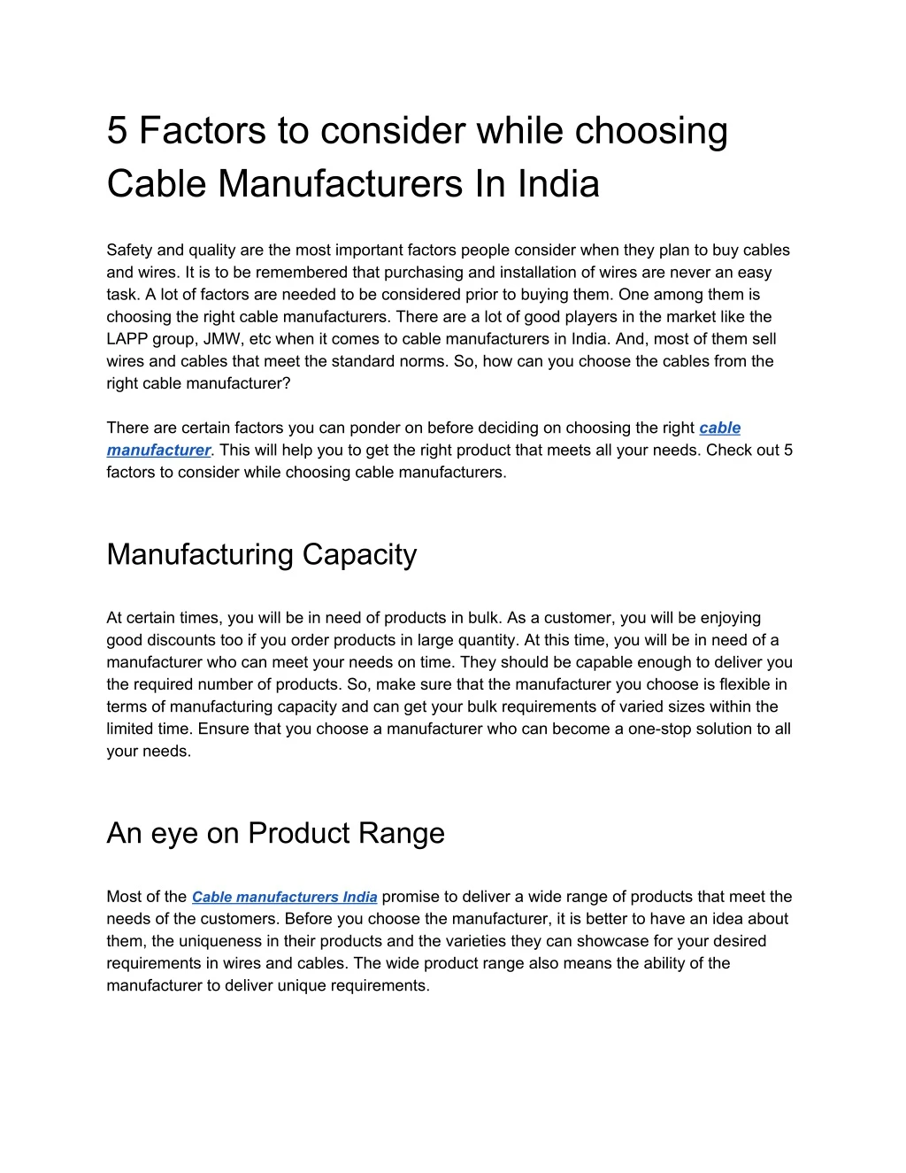 5 factors to consider while choosing cable