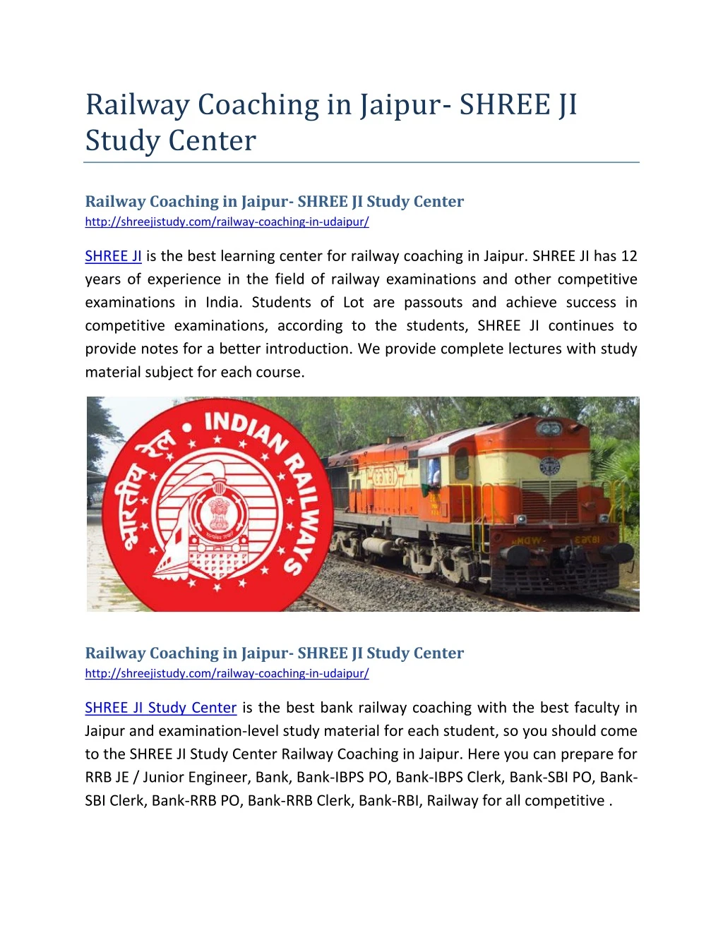 railway coaching in jaipur shree ji study center
