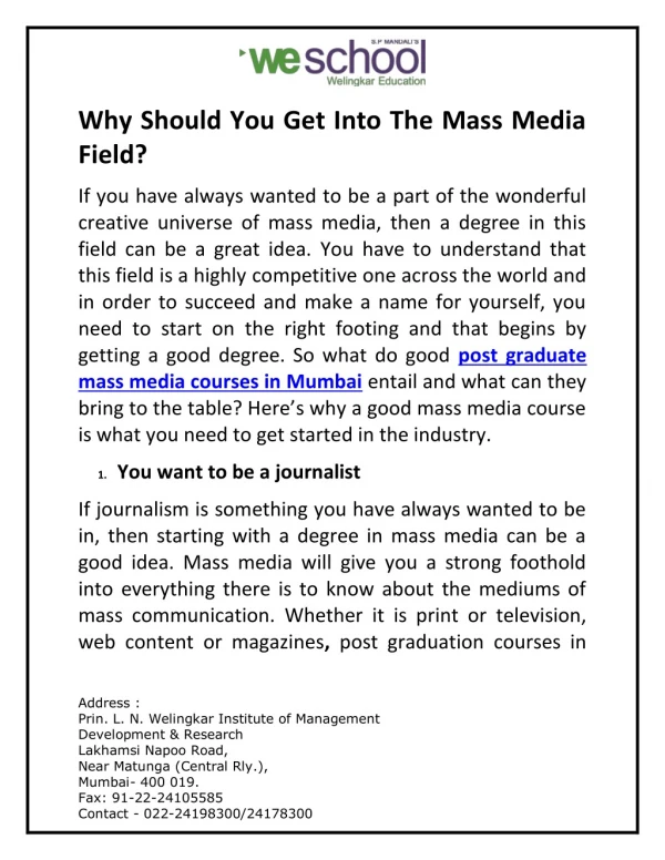 Why Should You Get Into The Mass Media Field?