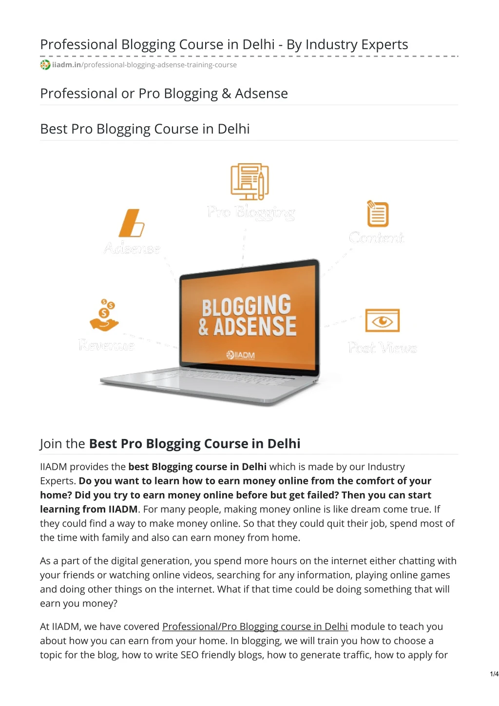 professional blogging course in delhi by industry