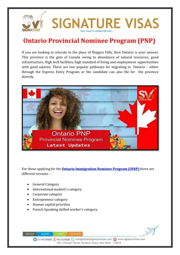 Ontario Provincial Nominee Program (PNP) 2019