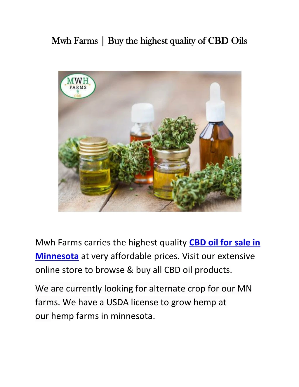 mwh farms buy the highest quality of cbd oils