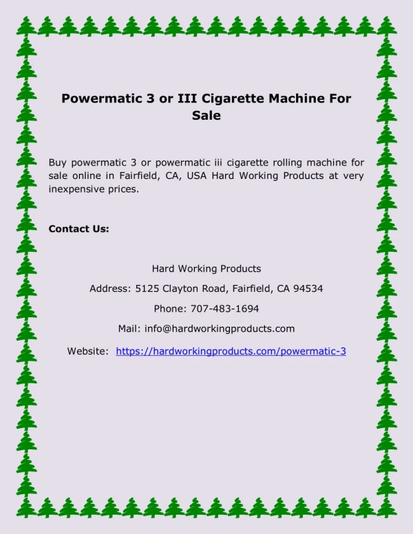 Powermatic 3 or III Cigarette Machine For Sale
