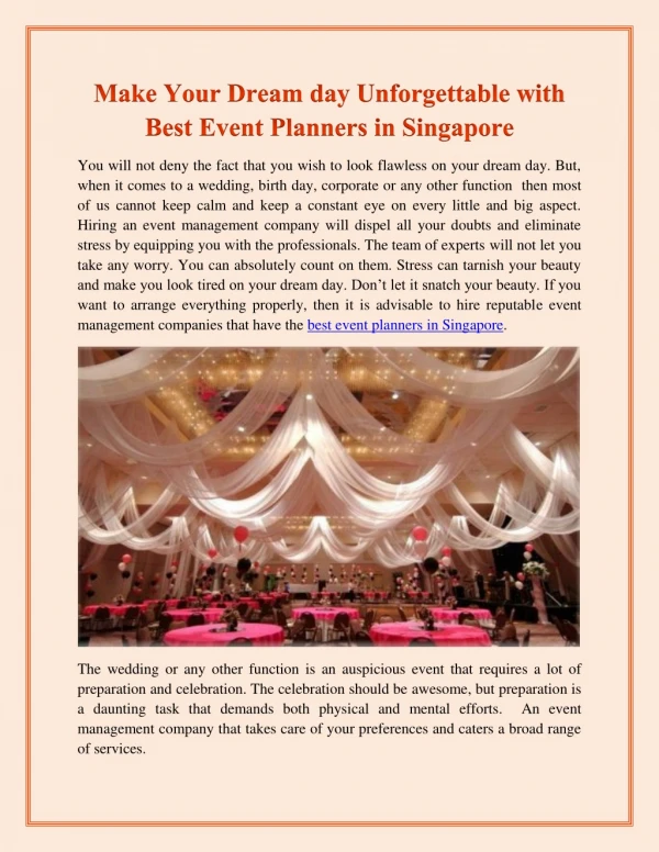 Make Your Dream day Unforgettable with Best Event Planners in Singapore