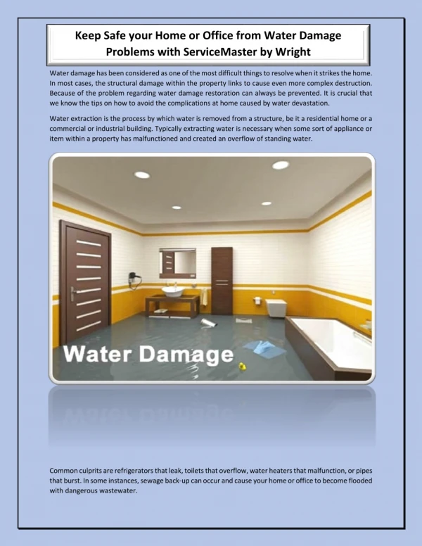 Keep Safe your Home or Office from Water Damage Problems with ServiceMaster by Wright