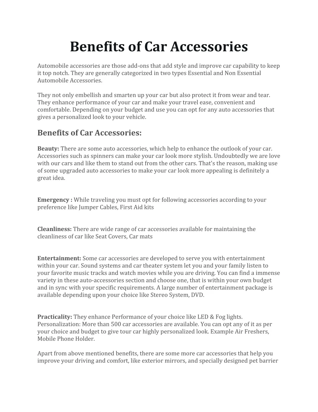 benefits of car accessories