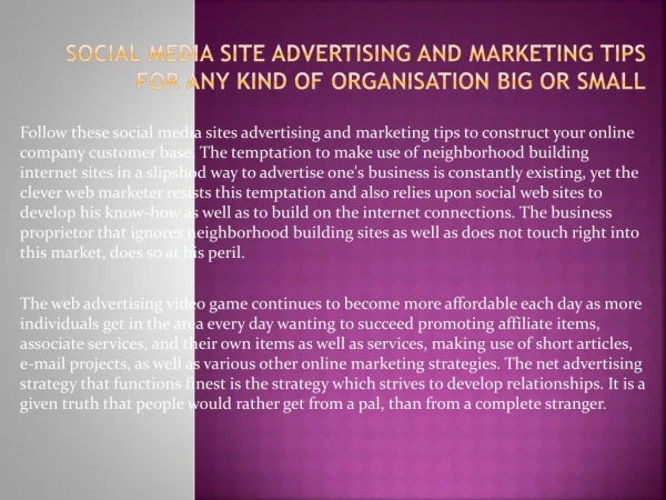Social Media Advertising And Marketing Tips For Any Type Of Organisation Big Or Small