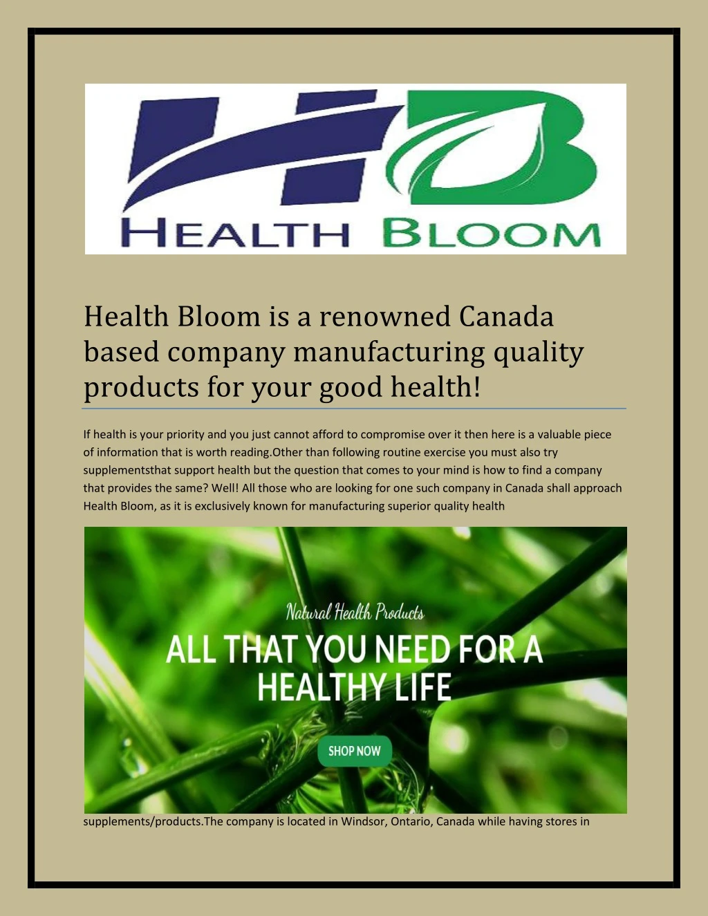 health bloom is a renowned canada based company