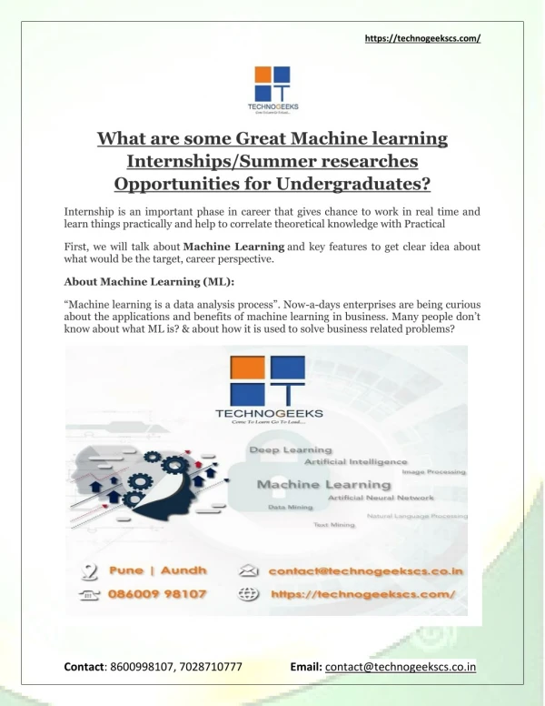 Great Machine learning Internship and Summer researches Opportunities