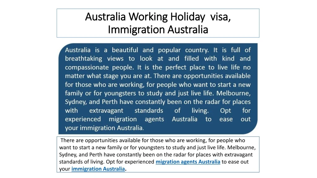 australia working holiday visa immigration australia