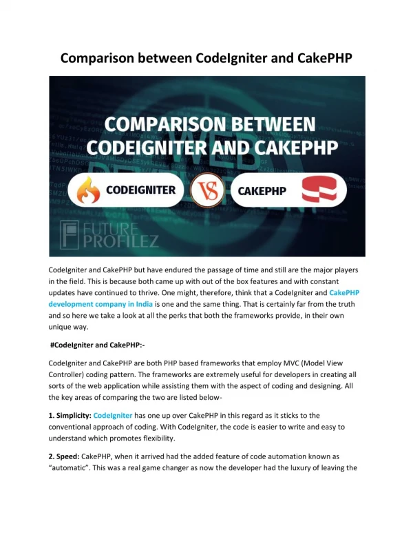 Comparison between CodeIgniter and CakePHP