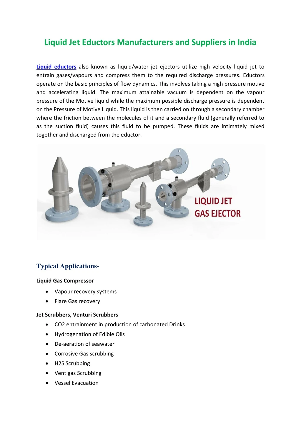 liquid jet eductors manufacturers and suppliers
