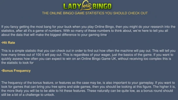 THE ONLINE BINGO GAME STATISTICS YOU SHOULD CHECK OUT