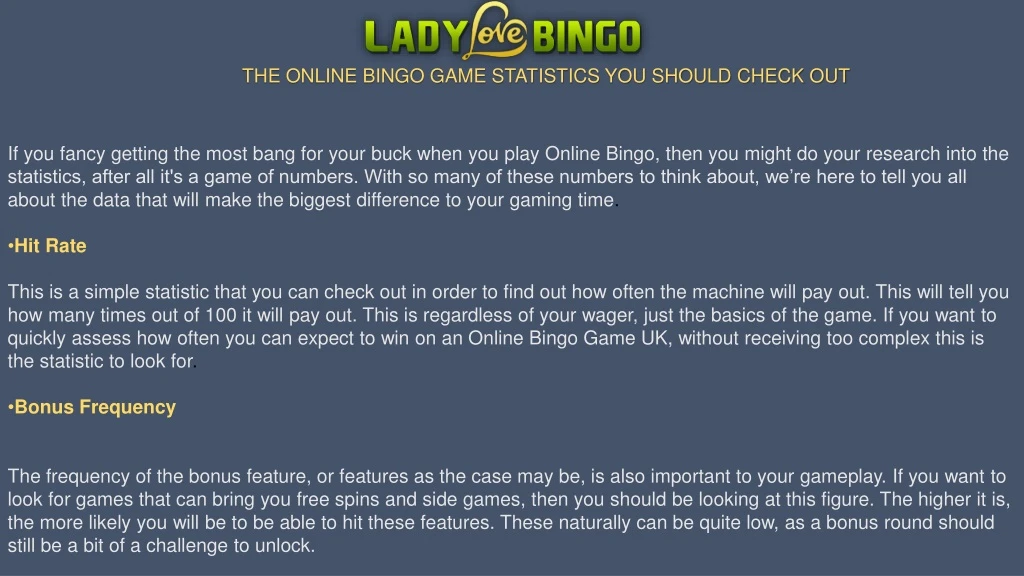 the online bingo game statistics you should check