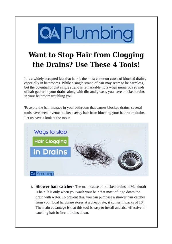 Want to Stop Hair from Clogging the Drains? Use These 4 Tools!