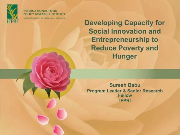 Developing Capacity for Social Innovation and Entrepreneurship to Reduce Poverty and Hunger