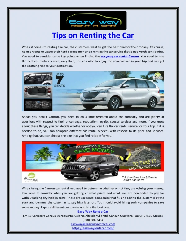 Tips on Renting the Car