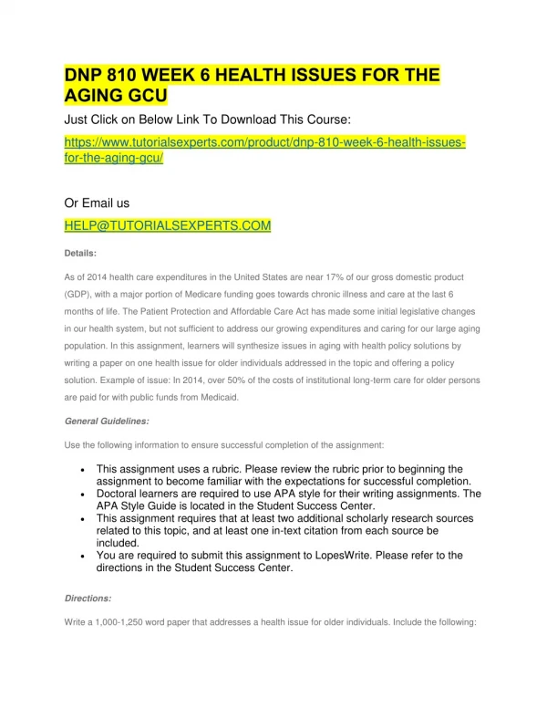dnp 810 week 6 health issues for the aging