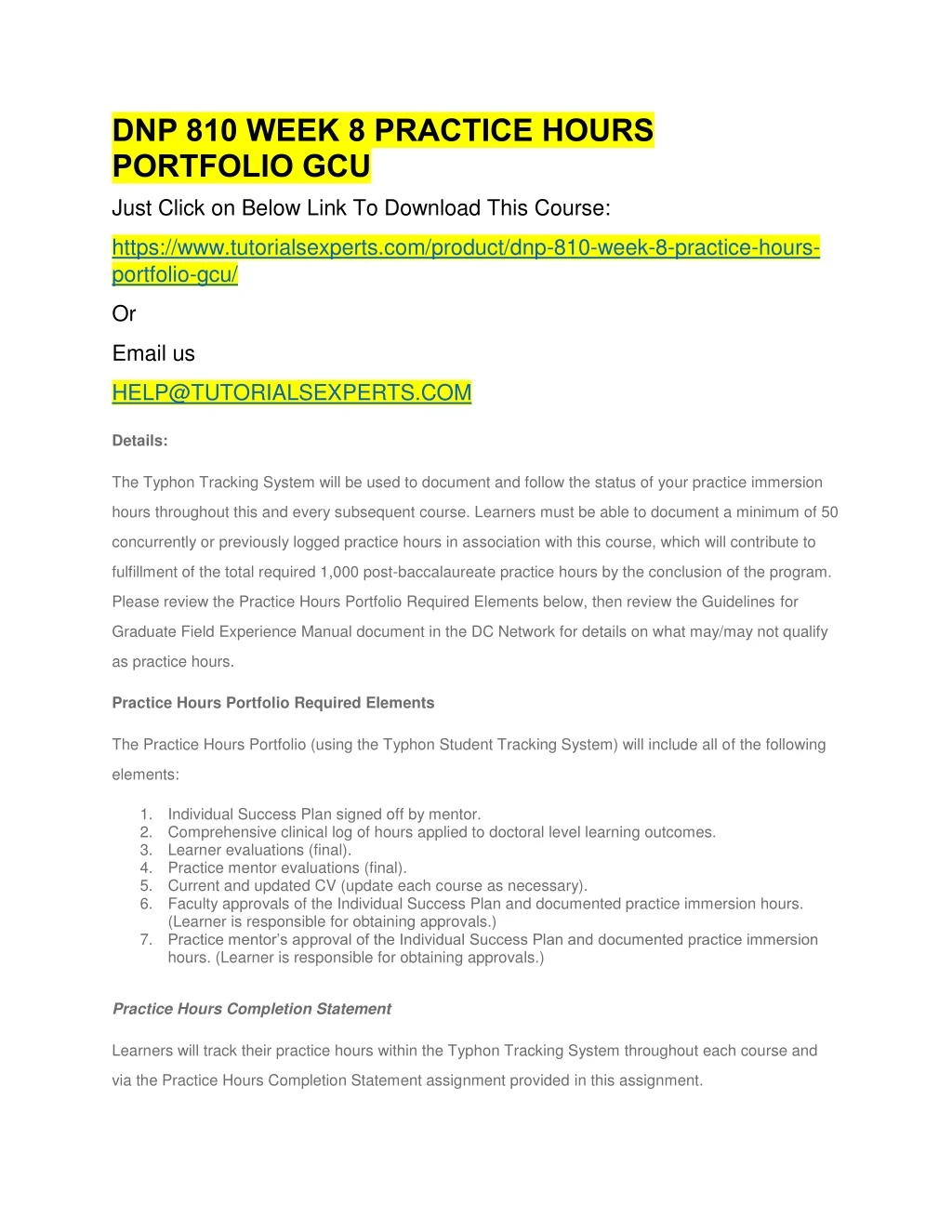 dnp 810 week 8 practice hours portfolio gcu just