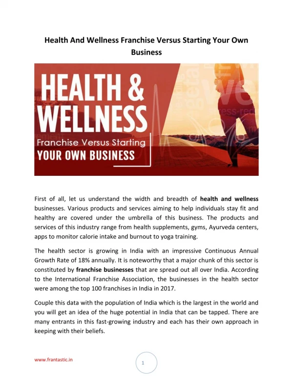 Health and Wellness Franchise vs Starting your own business