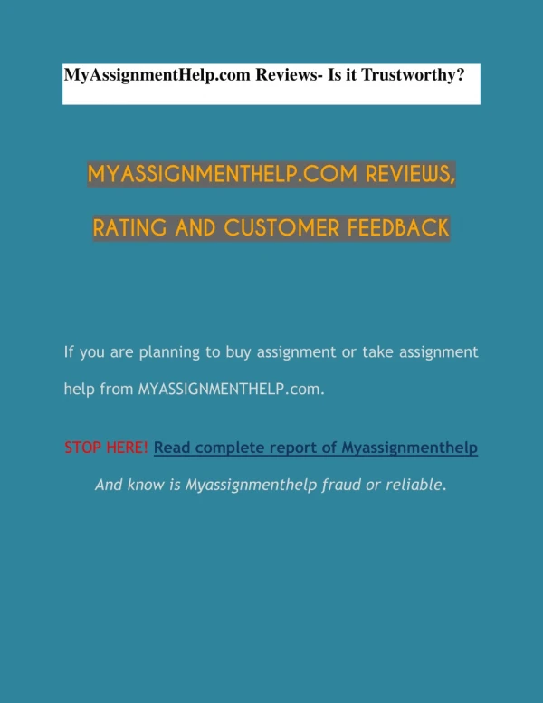 MyAssignmenthelp Review- MyAssignmenthelp.com legit or fake