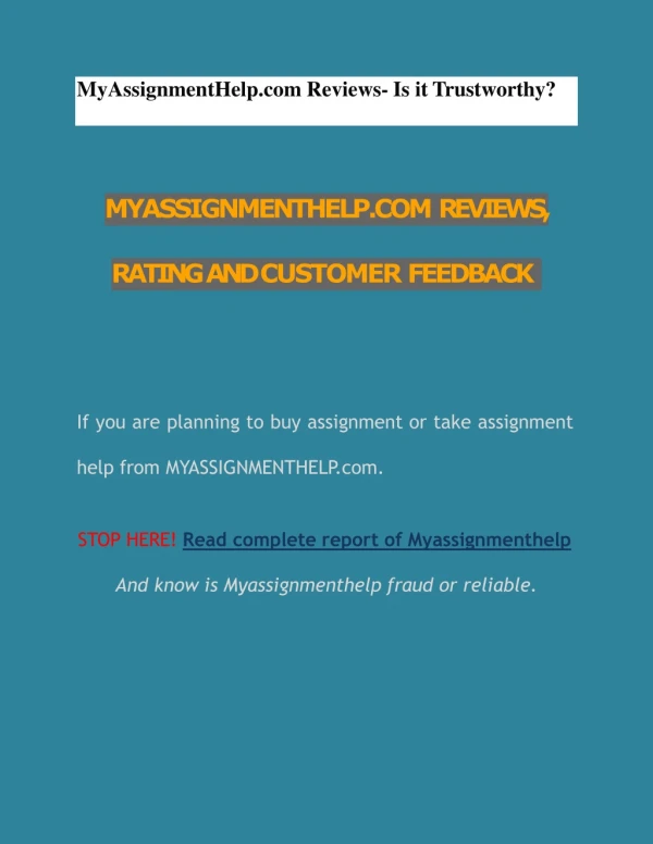 MyAssignmenthelp Review- MyAssignmenthelp.com legit or fake