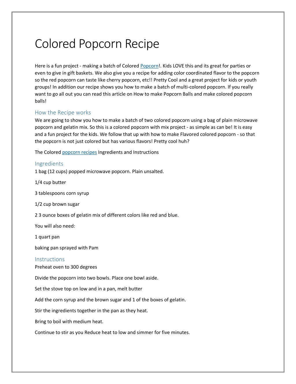 colored popcorn recipe