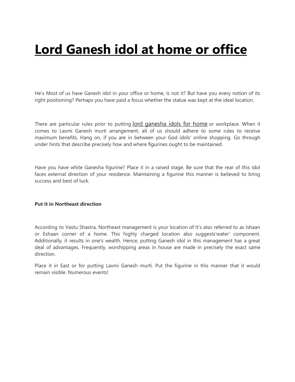 lord ganesh idol at home or office