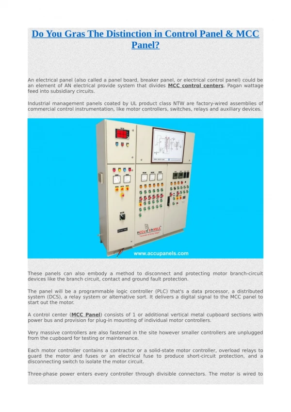 Do You Gras The Distinction in Control Panel & MCC Panel?