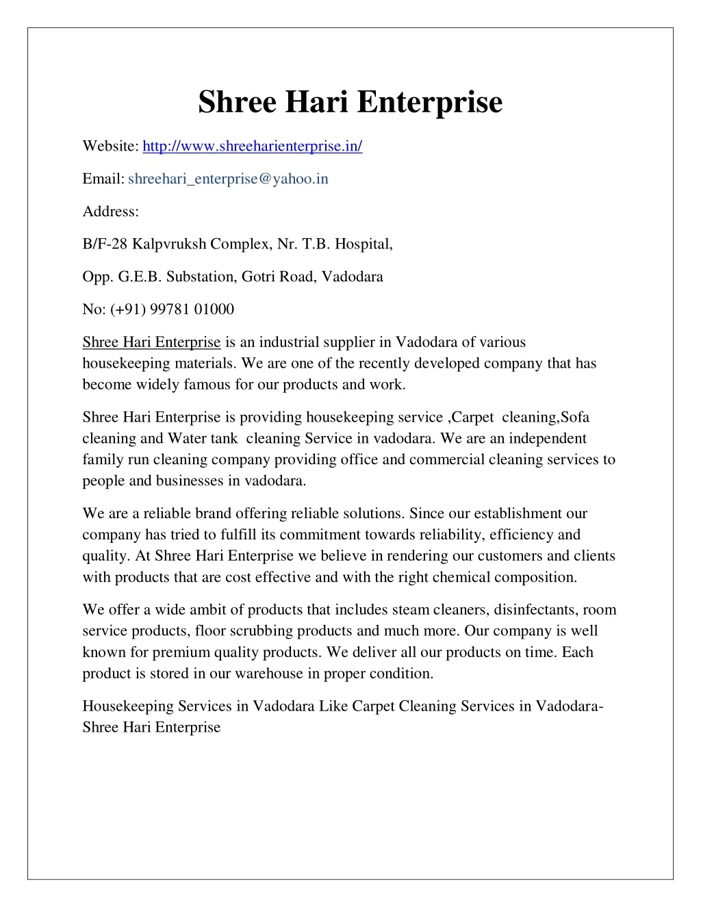 shree hari enterprise