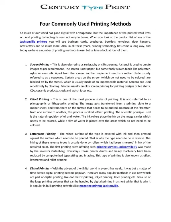 four commonly used printing methods