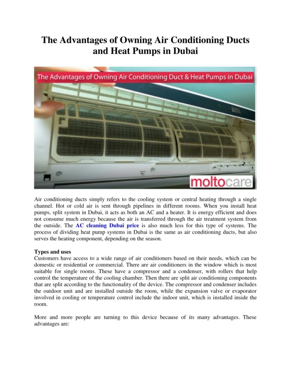 The Advantages of Owning Air Conditioning Ducts and Heat Pumps in Dubai
