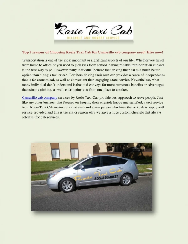 Top 3 reasons of Choosing Rosie Taxi Cab for Camarillo cab company need