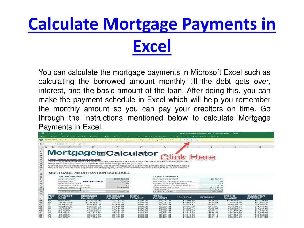calculate mortgage payments in excel