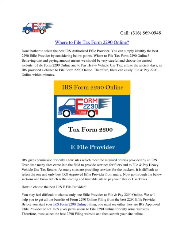 Tax Form 2290 - Heavy Vehicle Use Tax - E Filing - IRS Pay Online