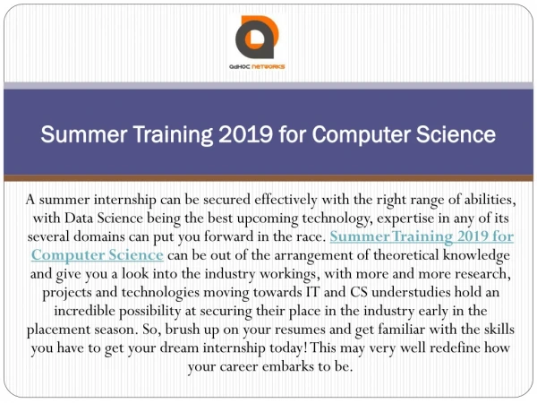 Summer Training 2019 for Computer Science