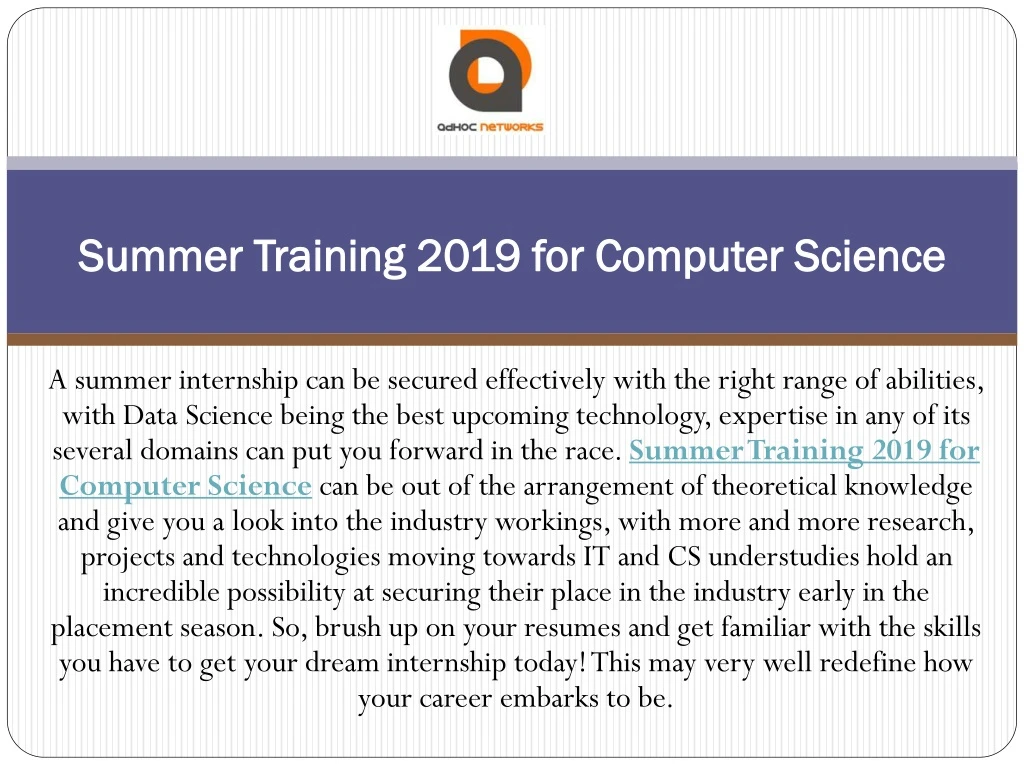 summer training 2019 for computer science