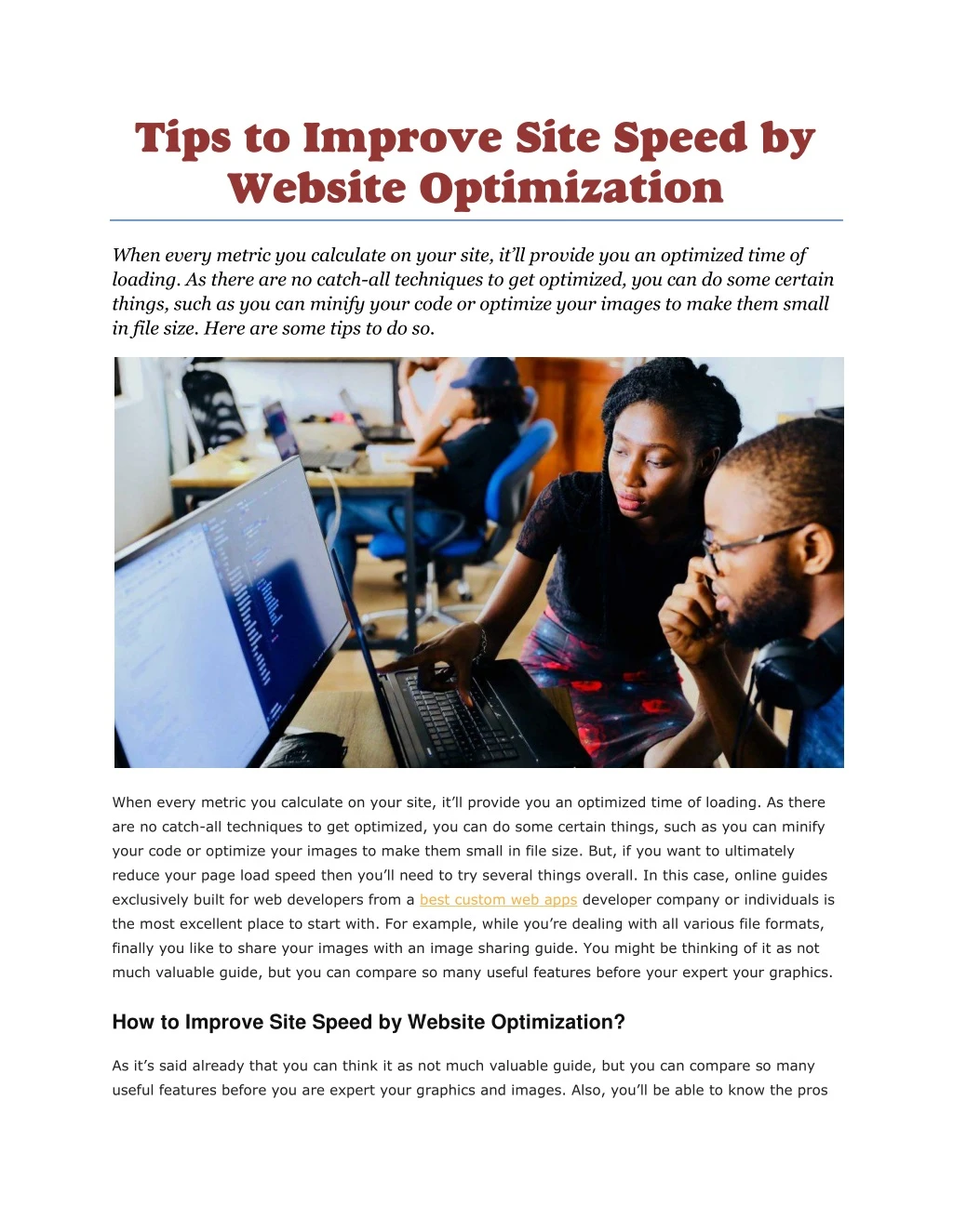 tips to improve site speed by website optimization