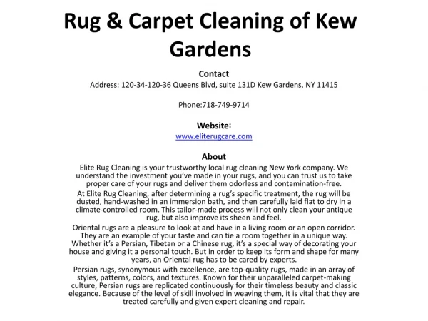 Rug & Carpet Cleaning of Kew Gardens