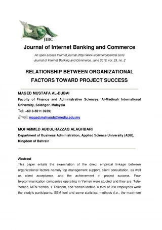 Relationship between Organizational Factors toward Project Success