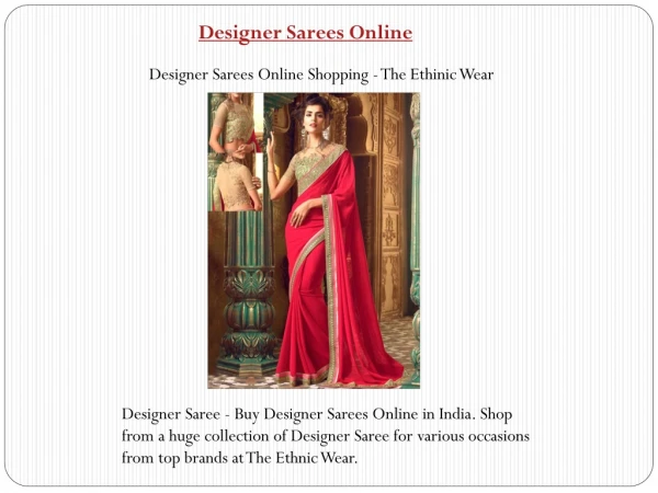 Designer Sarees Online Shopping - The Ethinic Wear