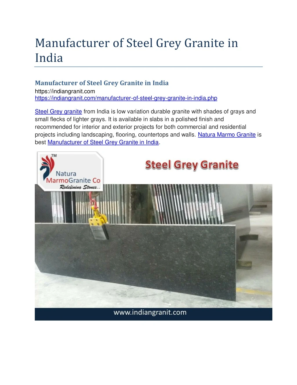 manufacturer of steel grey granite in india