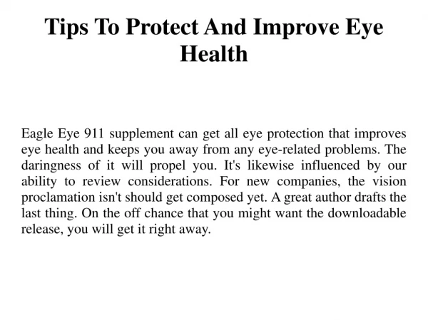 Tips To Protect And Improve Eye Health