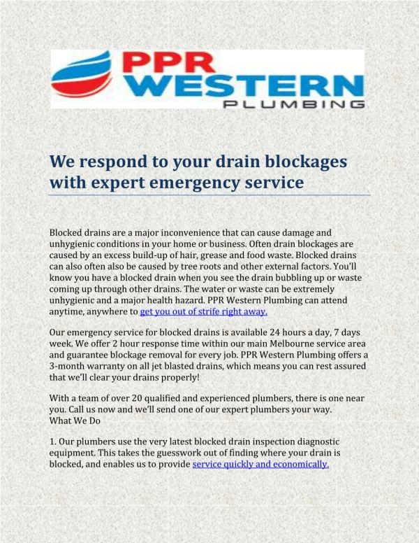 Drain blockages with expert emergency service| PPR Western Plumbing