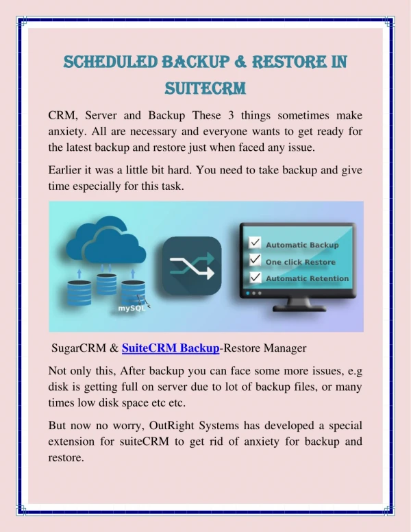 Scheduled Backup & Restore in SuiteCRM