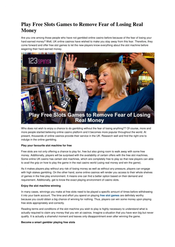 Play Free Slots Games to Remove Fear of Losing Real Money