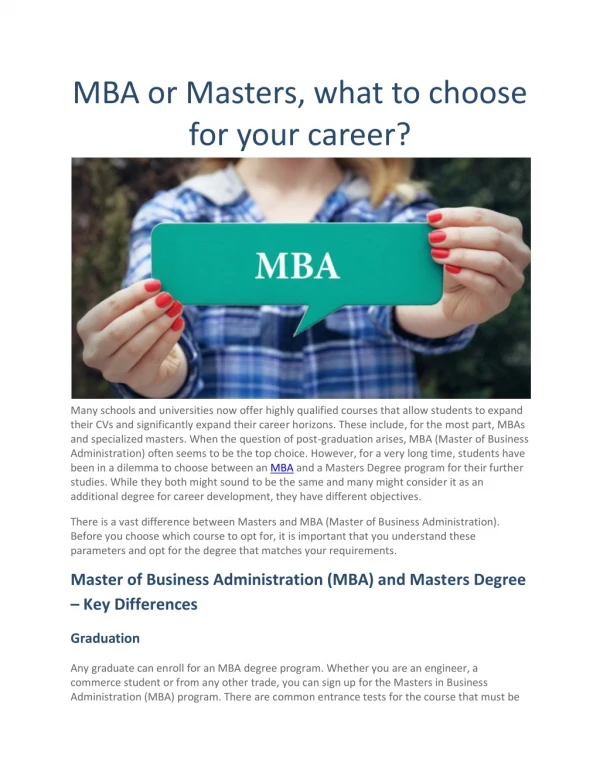 MBA or Masters, What to Choose for Your Career - SPSU