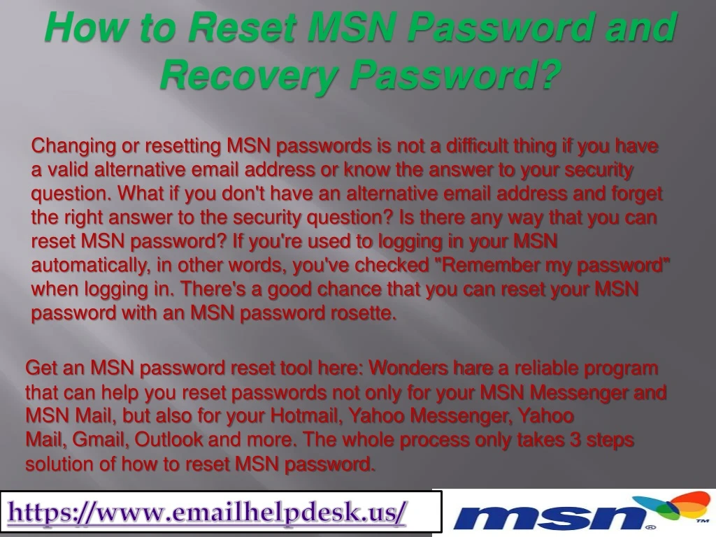 how to reset msn password and recovery password