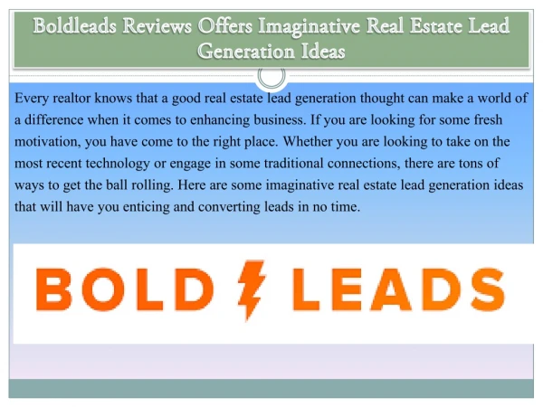 Boldleads Reviews Offers Imaginative Real Estate Lead Generation Ideas