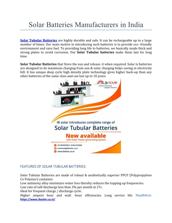 Solar Batteries Manufacturers in India